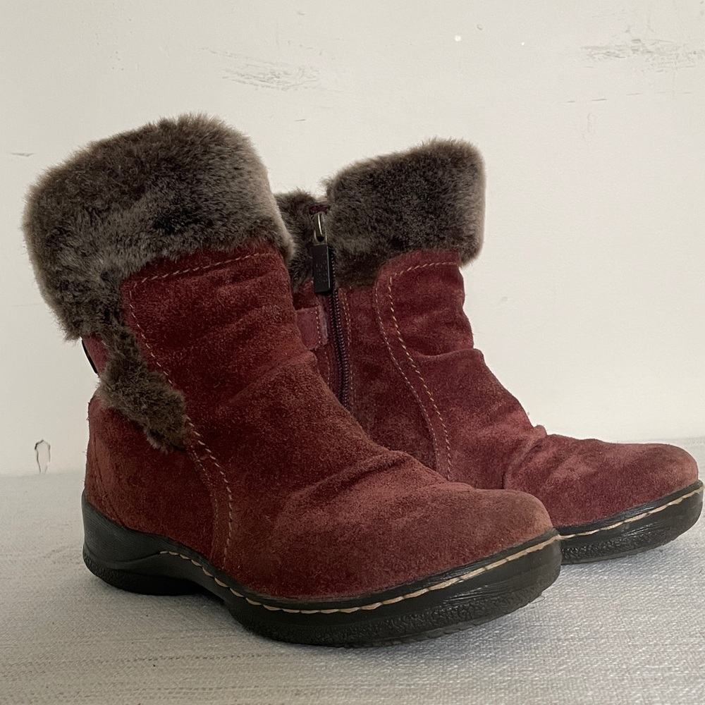 Blondo Burgundy Suede Fur-Lined Ankle Boots Size 7 Aquaprotect Waterproof